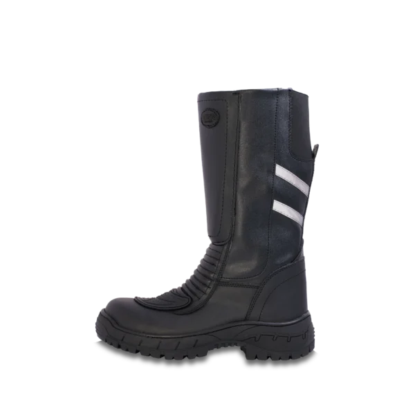 Bota motorizada media caña HGR vista lateral externa con franjas reflectantes