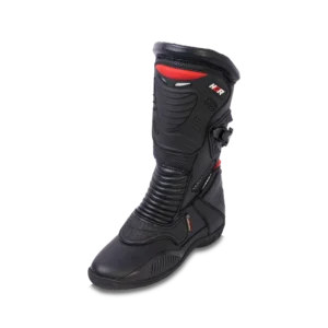 Bota de motociclista HGR Touring vista en ángulo tres cuartos, mostrando diseño frontal y lateral.