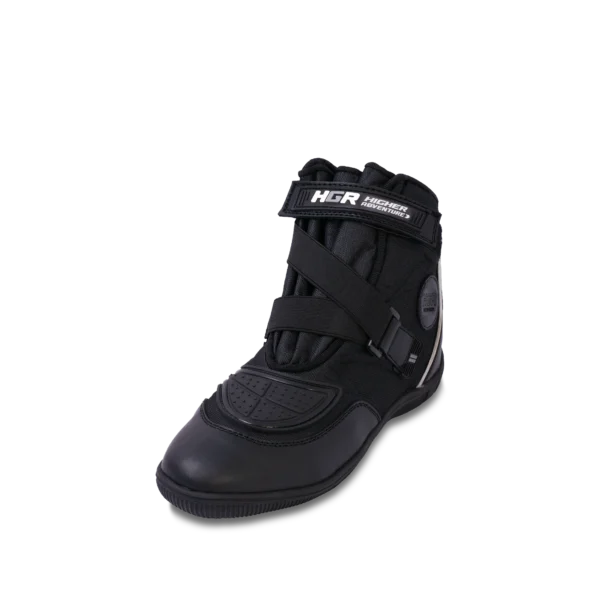 Botín de motociclista HGR Urban Soft, diseño negro con correas cruzadas, ideal para uso urbano diario.